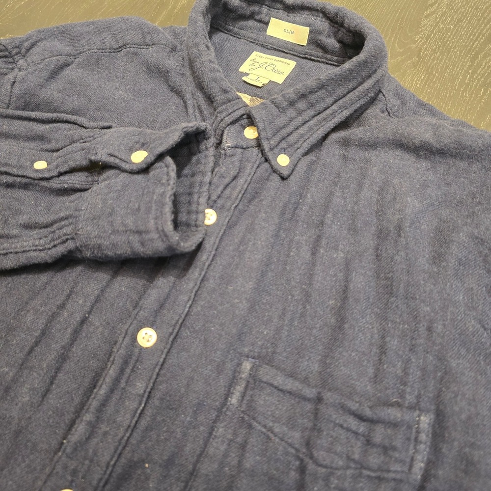 J. Crew Slim Fit Navy Blue Double Gauze Cotton Button Down Shirt Mens Large‎ L